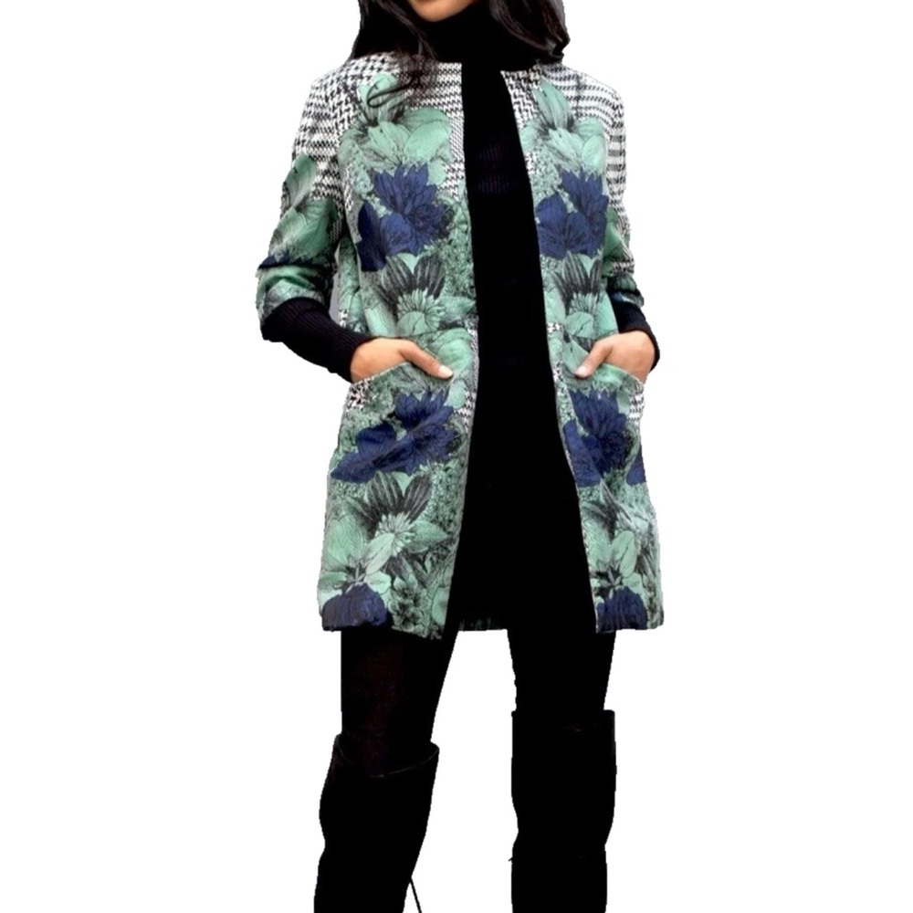 ANTHROPOLOGIE EVA FRANCO VERONICA HOUNDSTOOTH FLORAL CAR COAT 2 XS WHIMSYGOTH